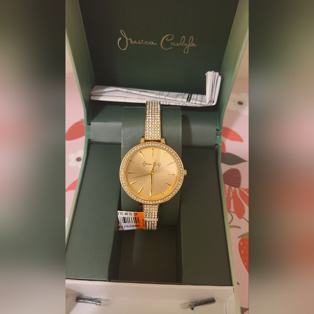 Gold Women's Watch with Crystal Detailing